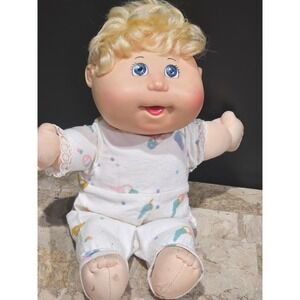Cabbage Patch Kids Blonde Hair Blue Eyes Baby Doll WCT-56B White Romper